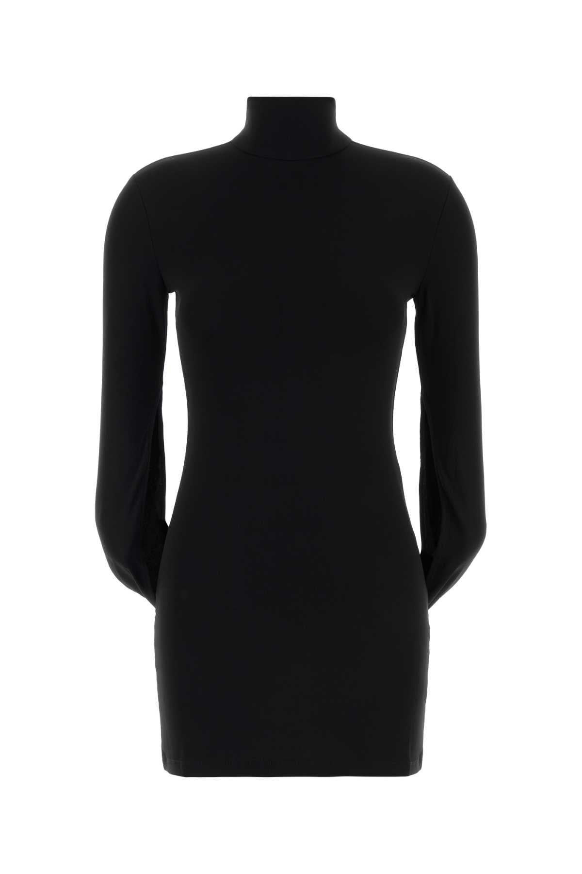 Stretch Jersey Turtleneck Mini Dress — Black