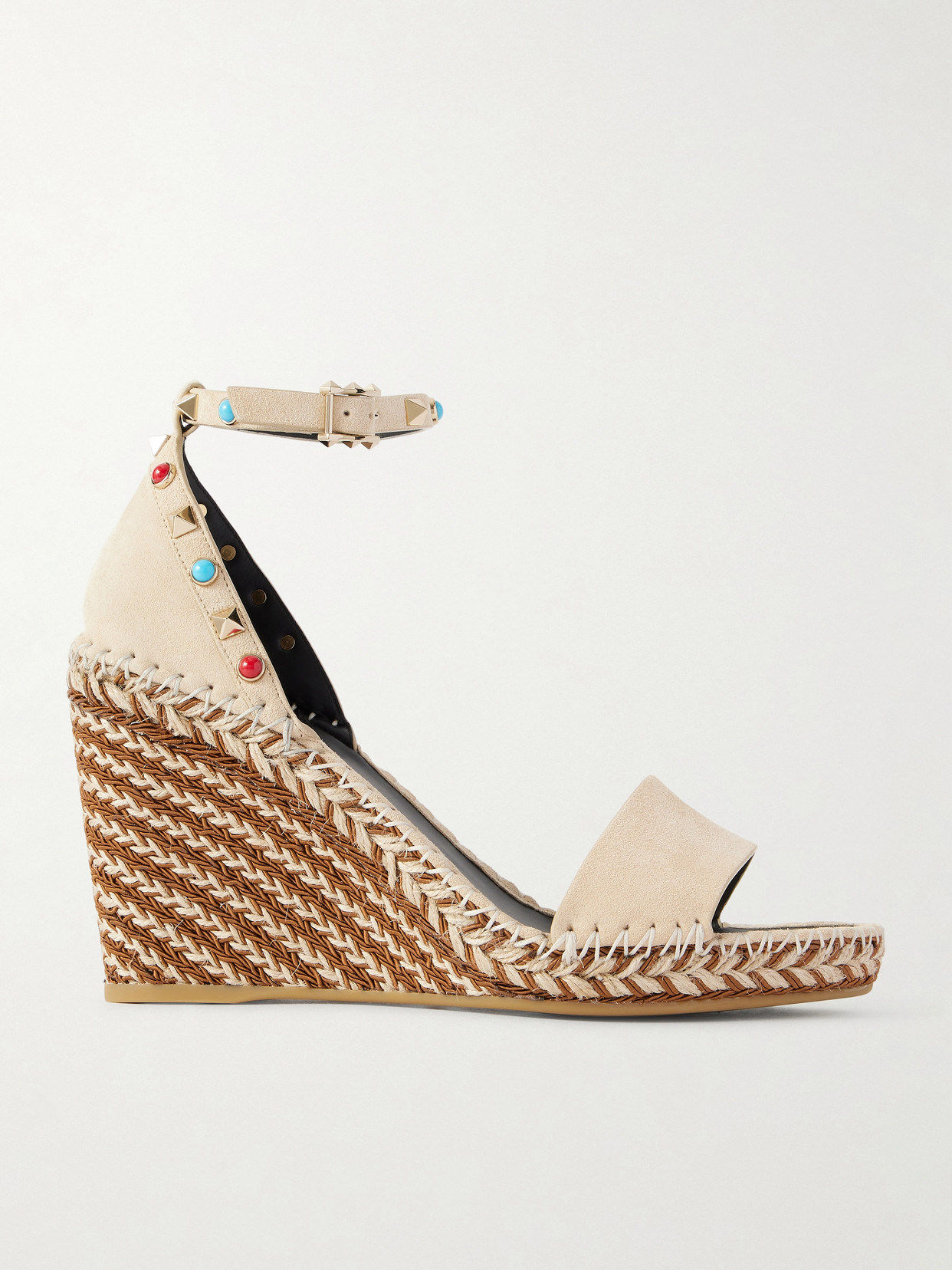 Rockstud 105 Bead-embellished Suede Espadrille Wedge Sandals - Brown
