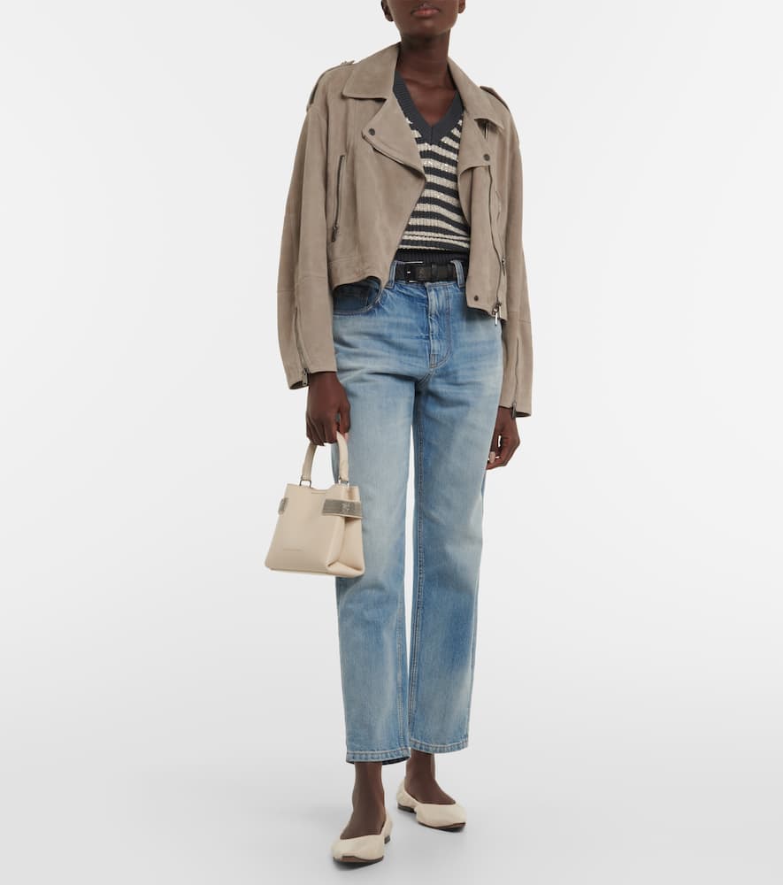 Mid-rise faded tapered jeans