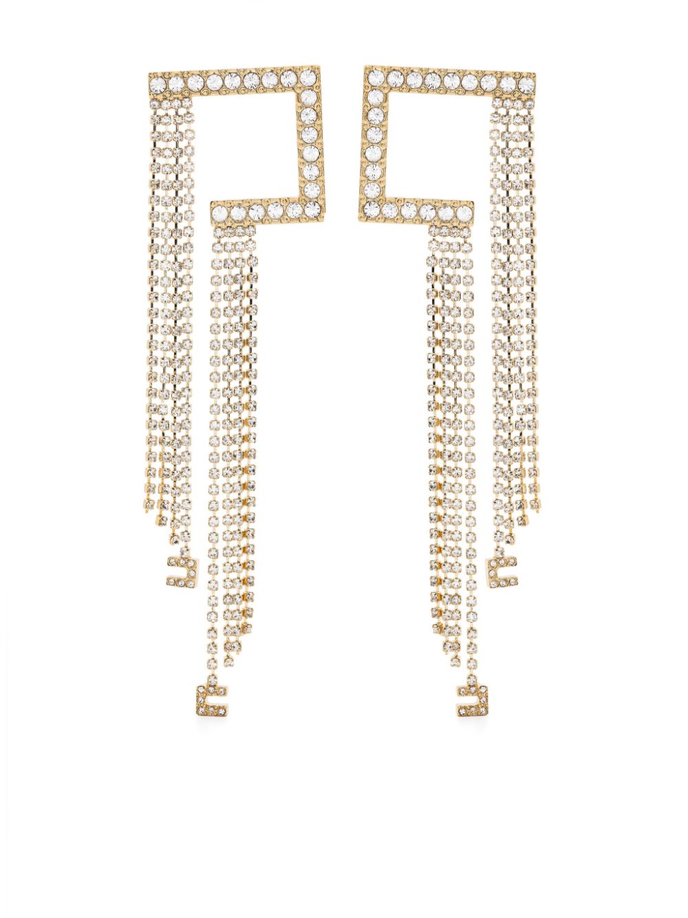 Crystal-fringe dangle earrings - Gold
