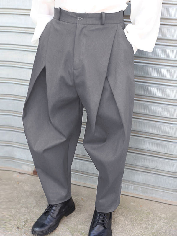 Mens Plain Cross Pleated Pants SKUJ14195 - Grey / S