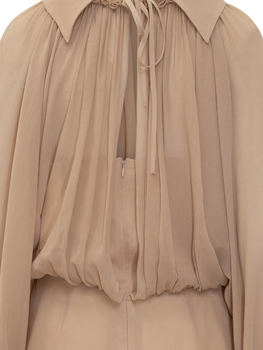 Beige Solid Shirt Collar Jumpsuit