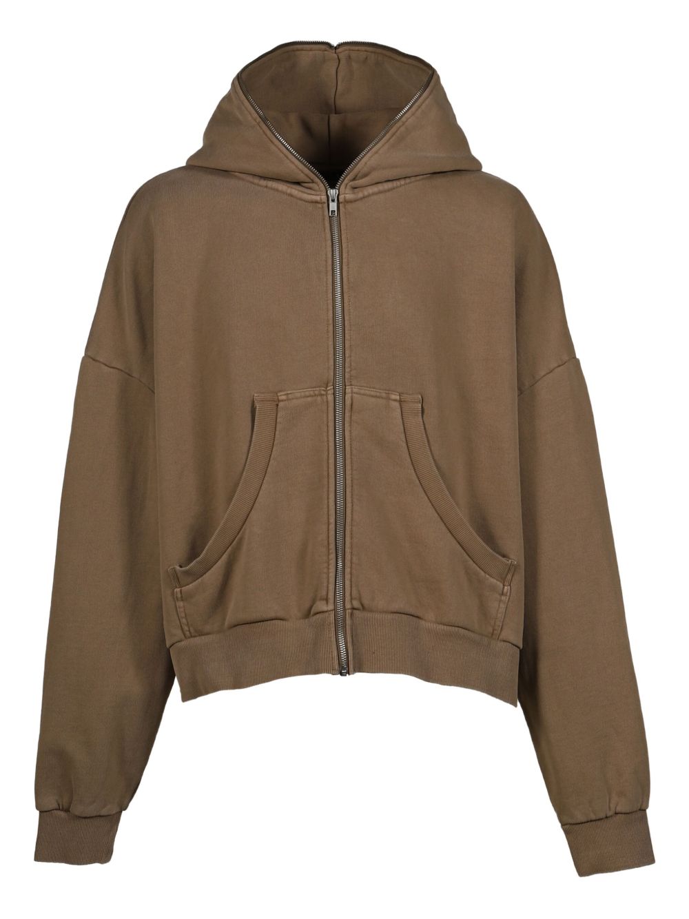 Cotton zip-up hoodie - Brown