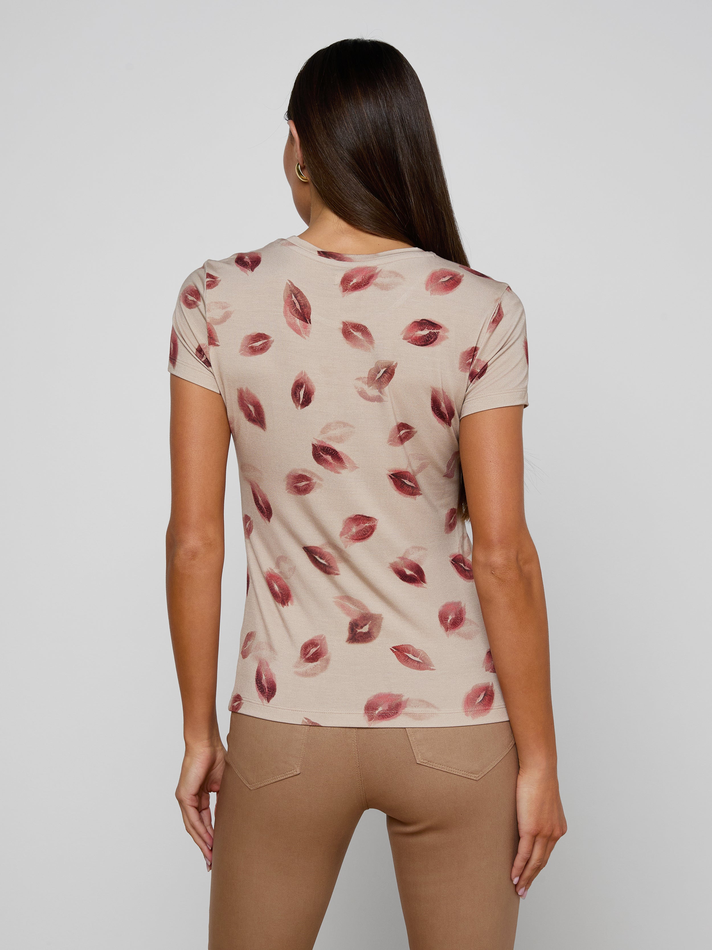 Ressi Fitted T-Shirt In Taupe/dark Red Faded Kiss