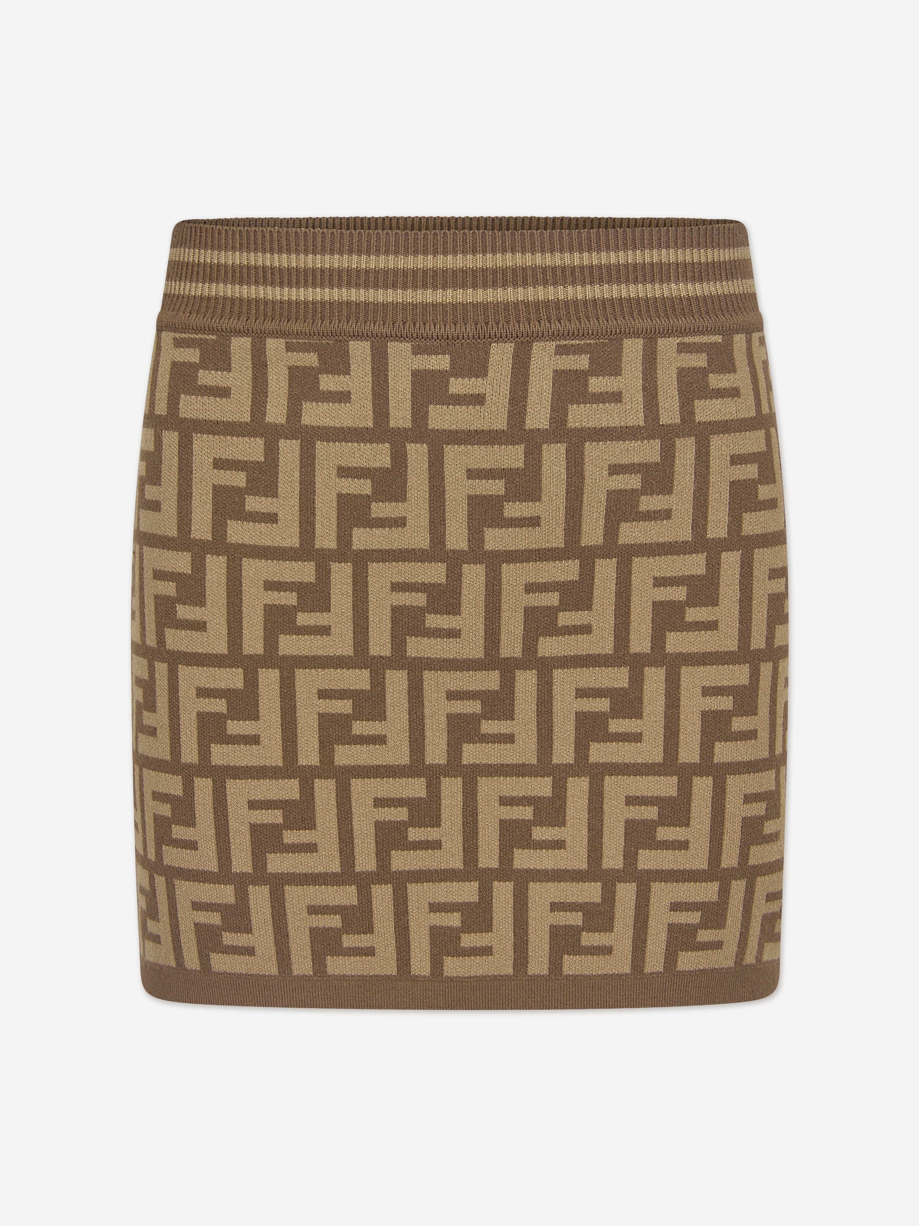 Girls FF Logo Knitted Skirt in Brown