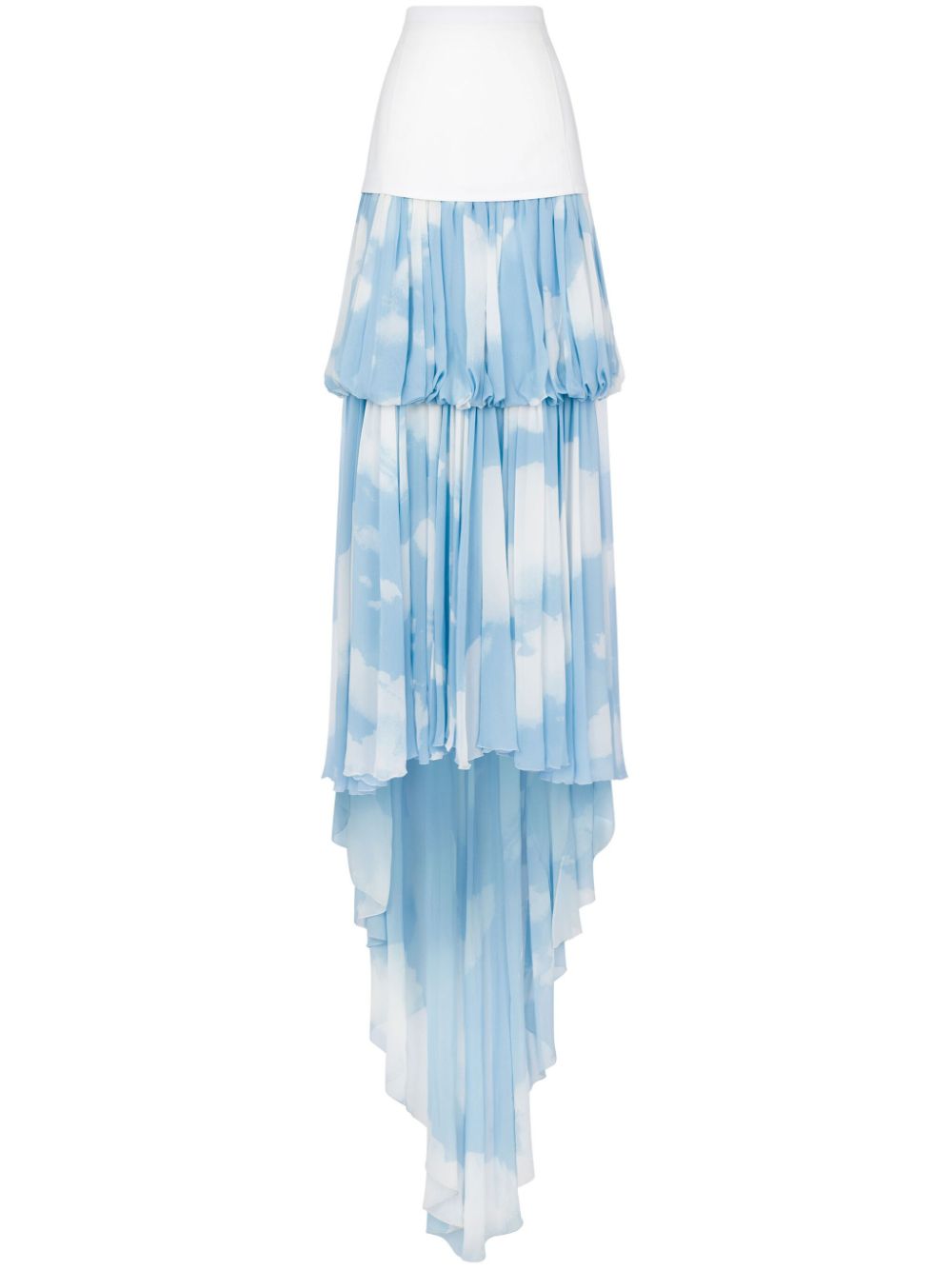 Tiered train silk skirt - Blue