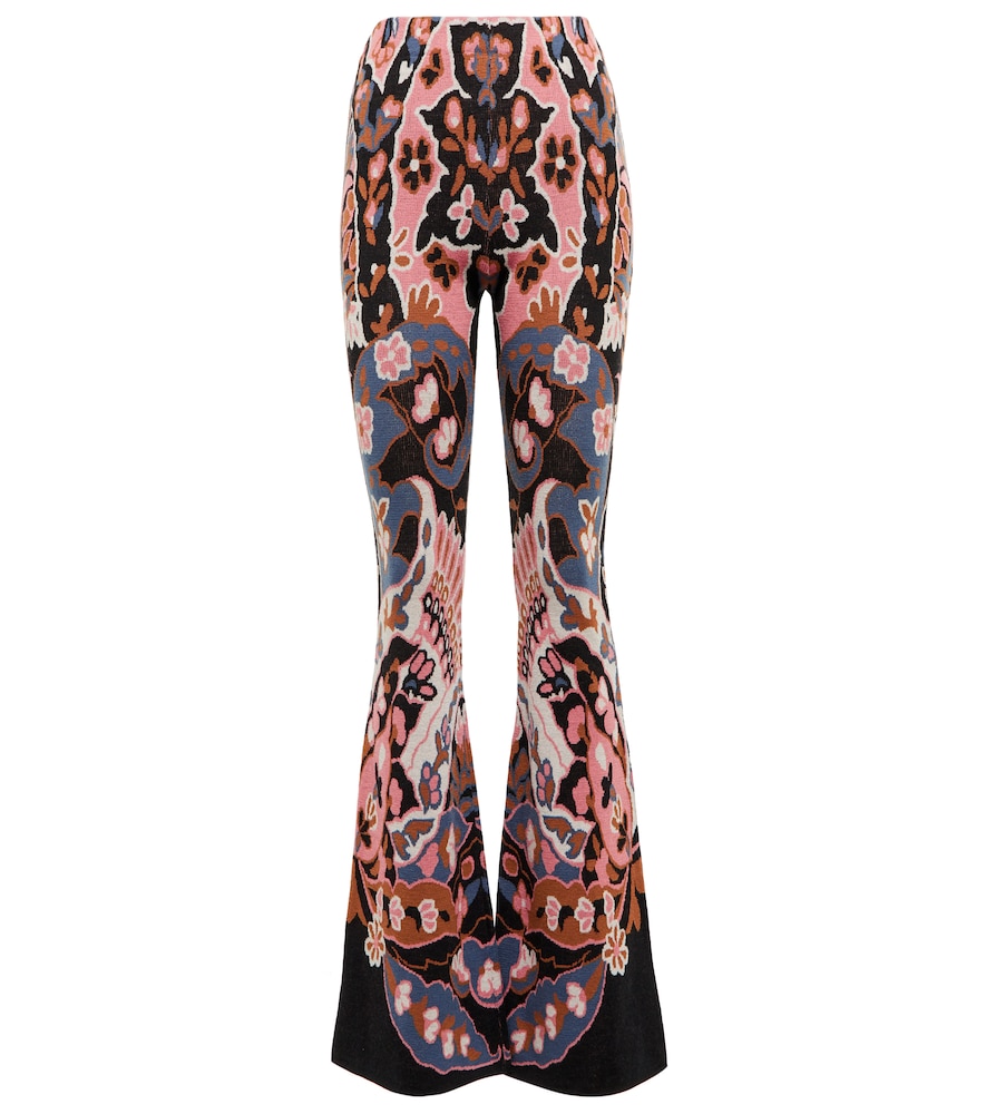 Floral high-rise flared wool pants