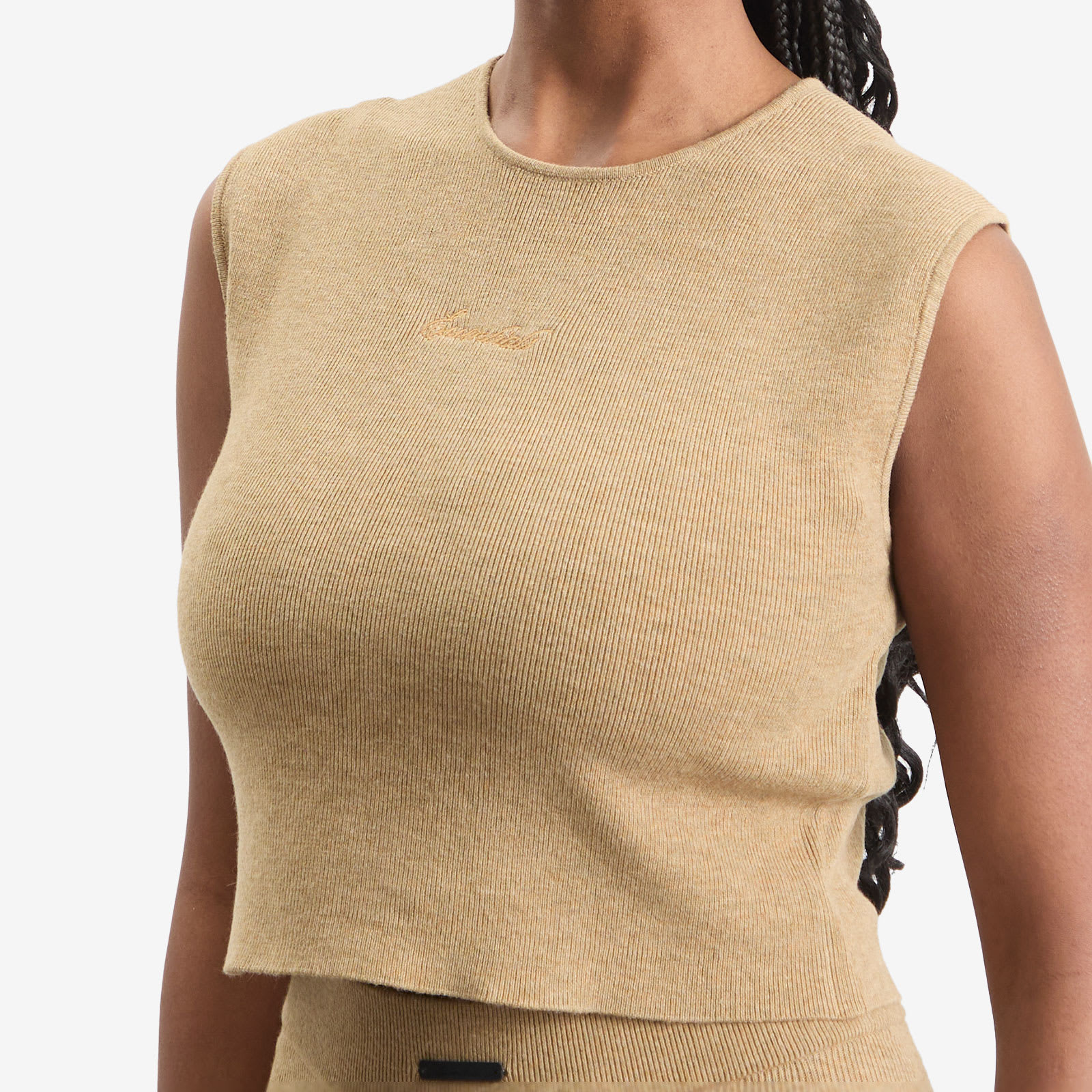 Fear of God ESSENTIALS Signature Rib Knit Cropped Rib Top in Dune - Taupe. L also in M, S