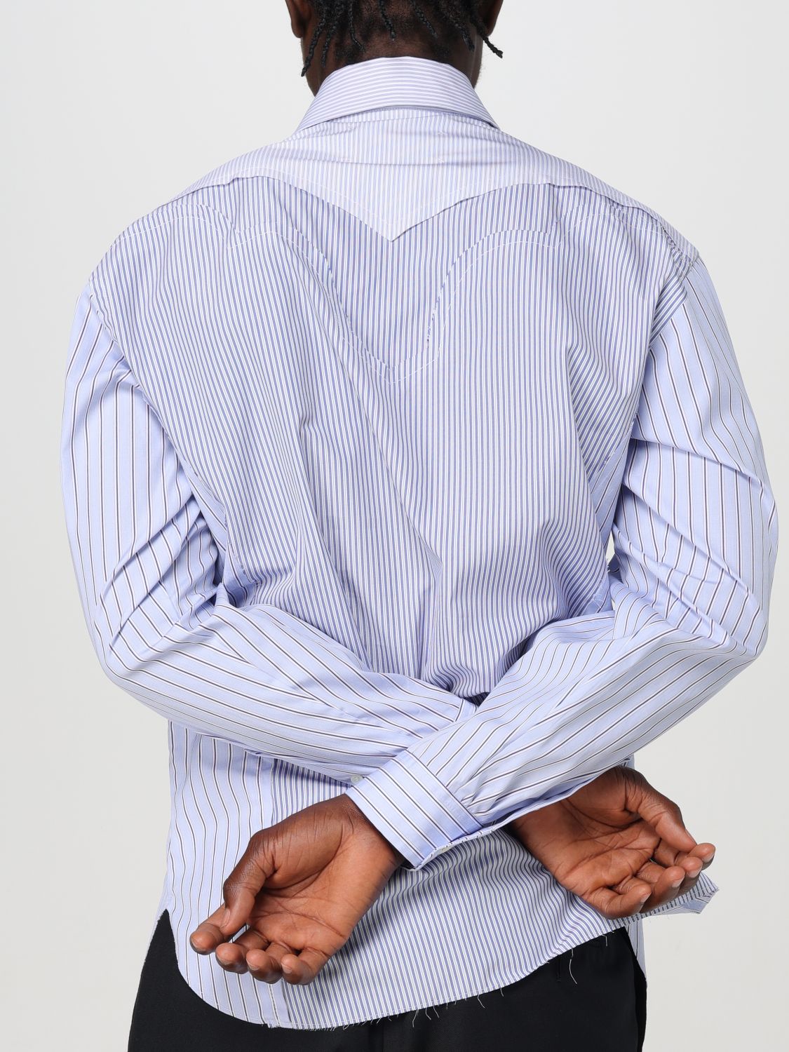 Panelled striped cotton shirt - Blue