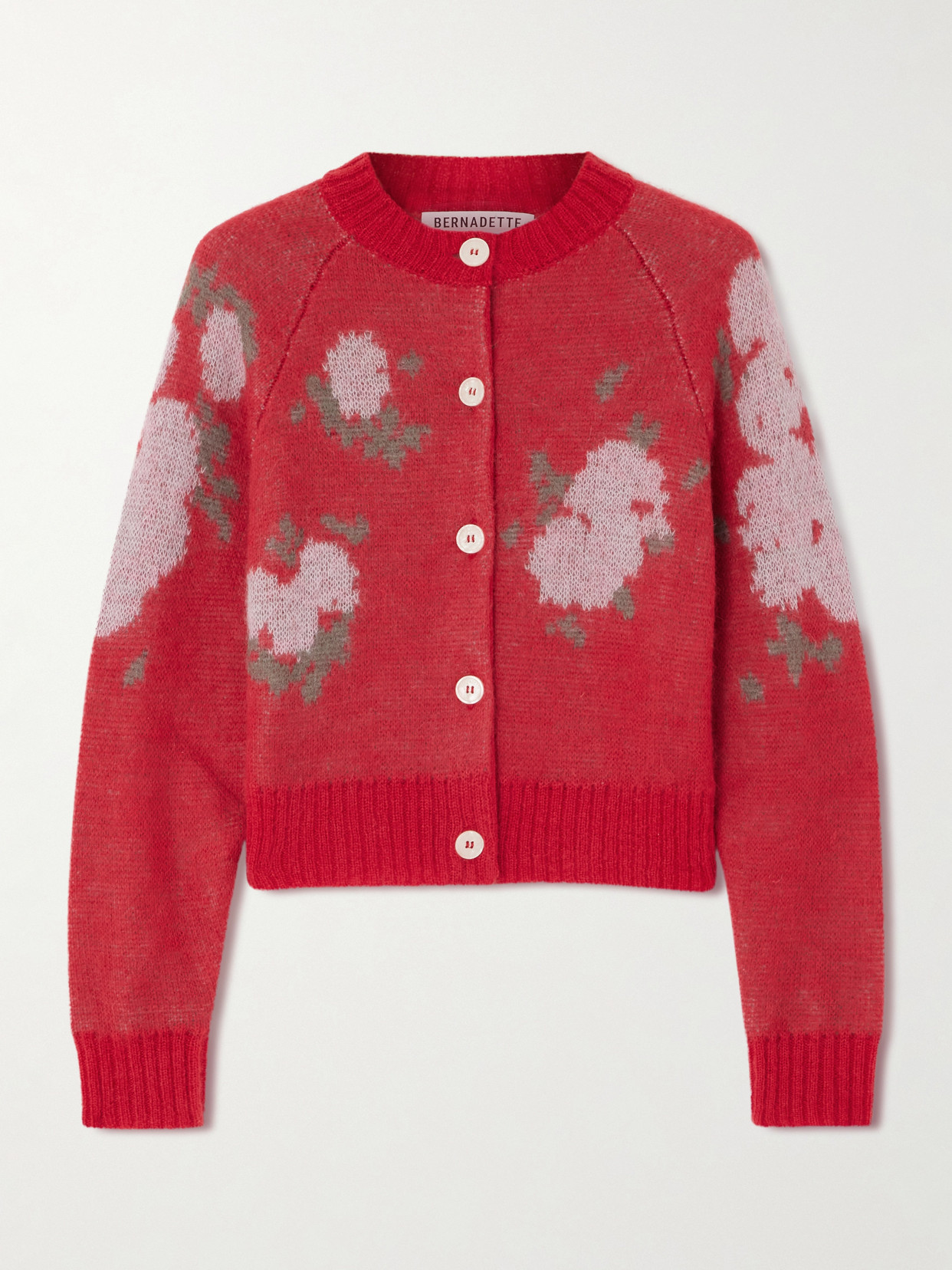 Amelia Floral-jacquard Mohair-blend Cardigan - Red