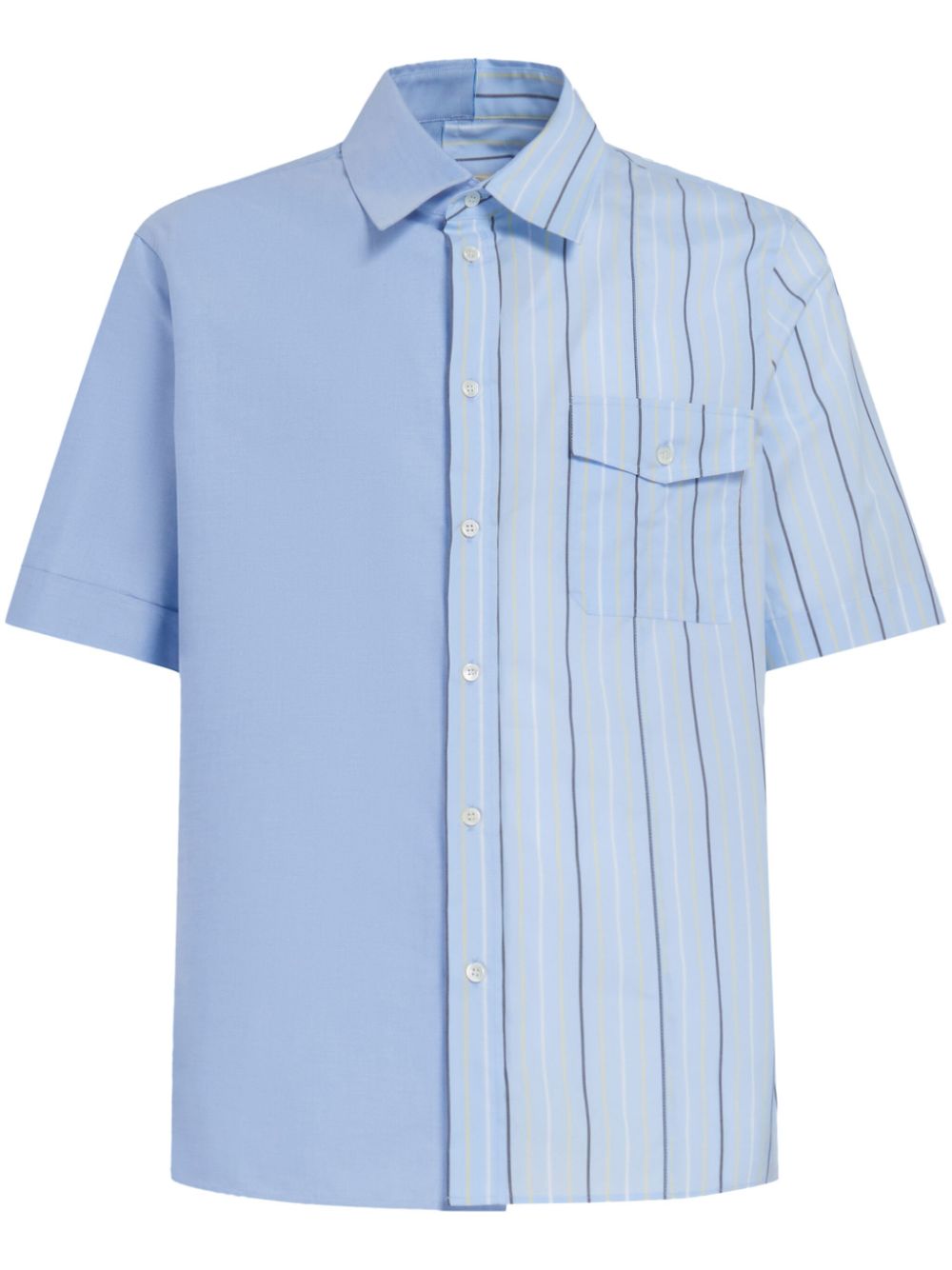 Colour-block striped cotton shirt - Blue