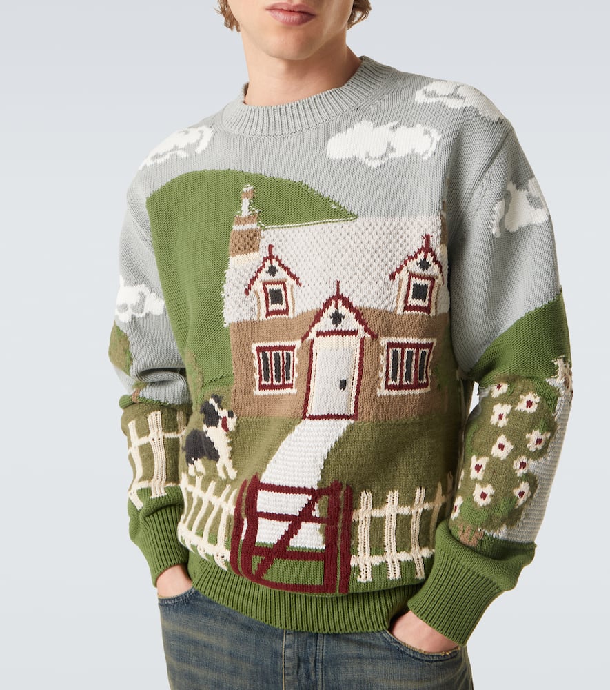 Intarsia cotton and wool sweater