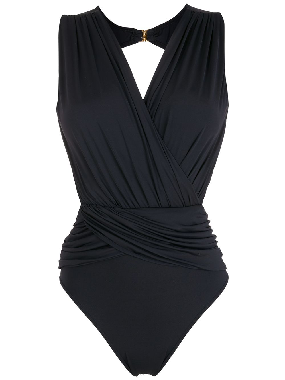 Panelled wrap one-piece swimsuit - Black
