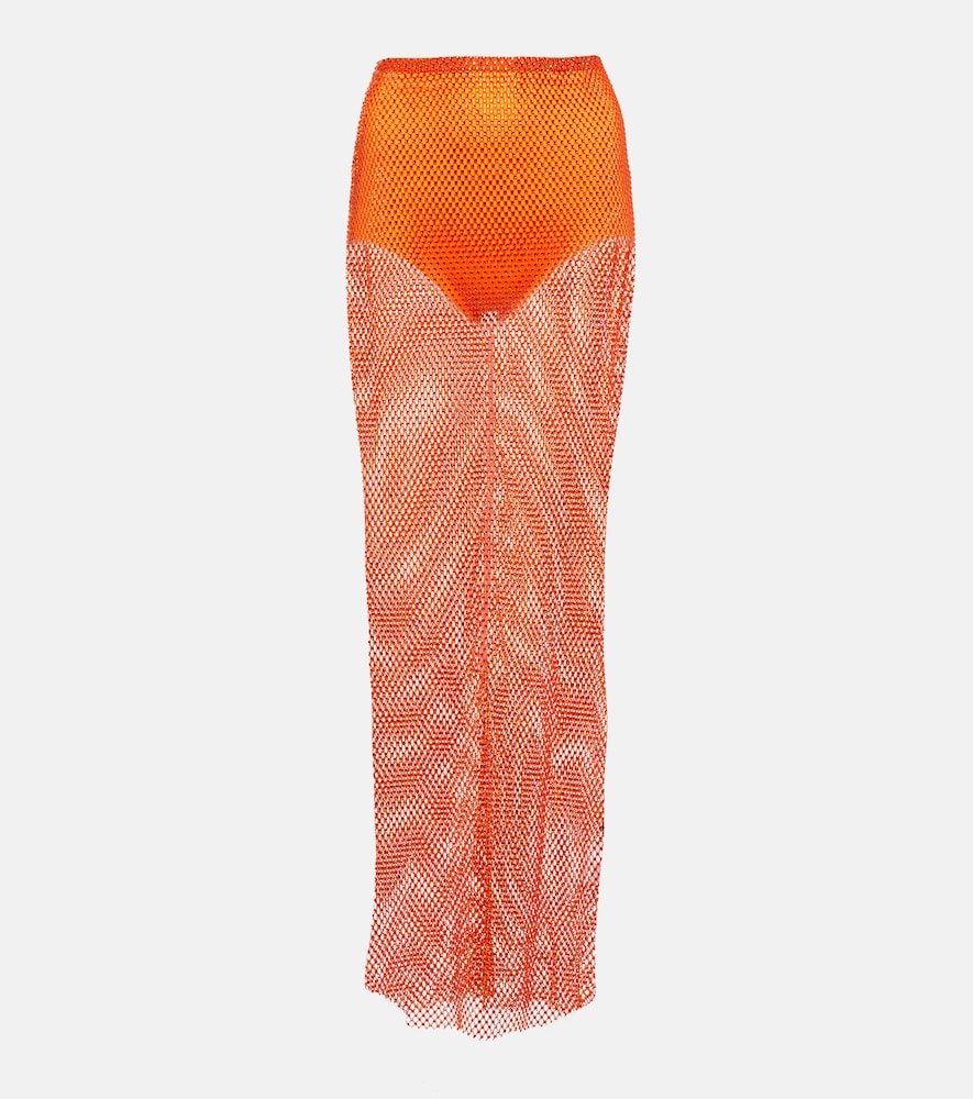 Crystal-embellished mesh maxi skirt