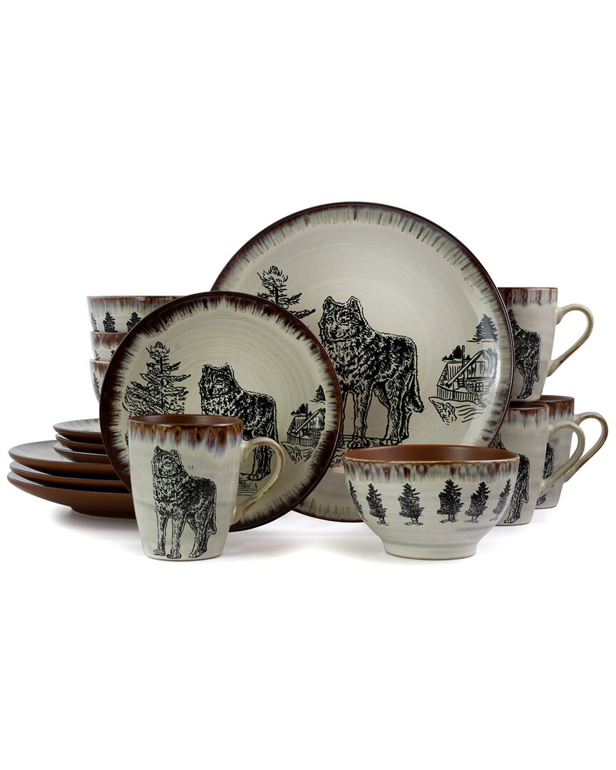 Majestic Wolf 16pc 3-Tier Stoneware Dinnerware Set