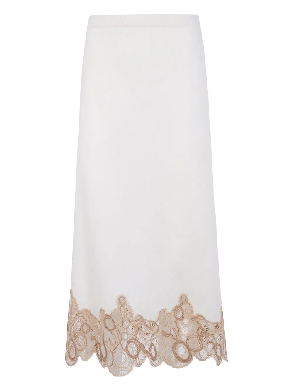 Lace-Trimmed Wool Skirt — White