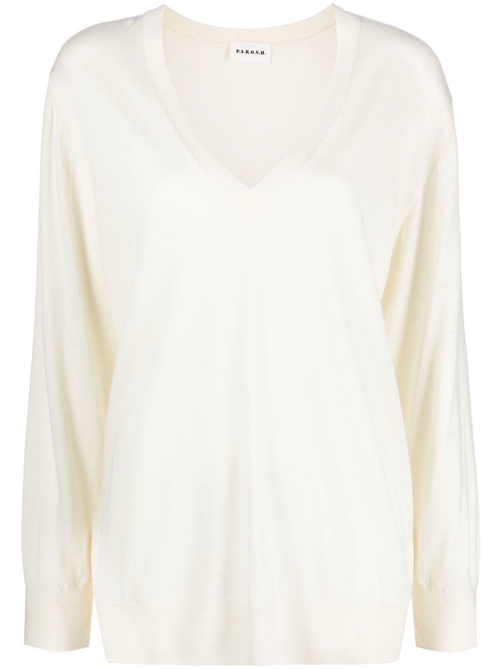V-neck wool knitted top - Neutrals