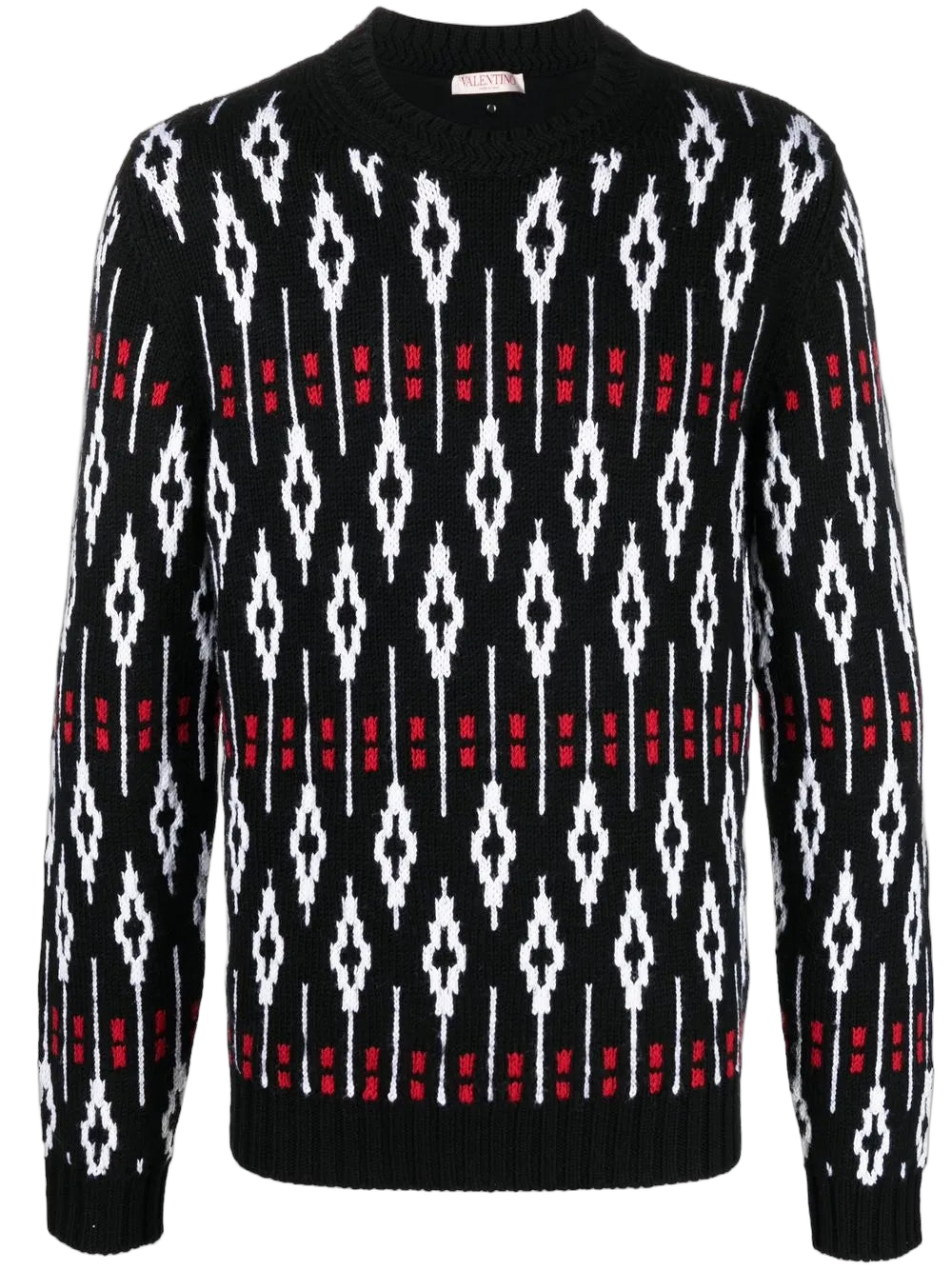 Intarsia-Knit Geometric Sweater — Black