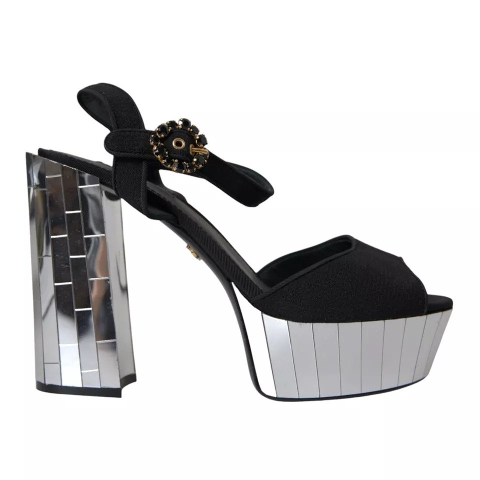 Dolce & Gabbana Black Mirror Heels Crystal Platform Sandals Women's Shoes Pre-Owned