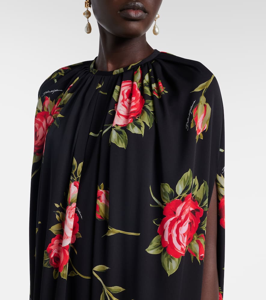Floral caped silk-blend gown