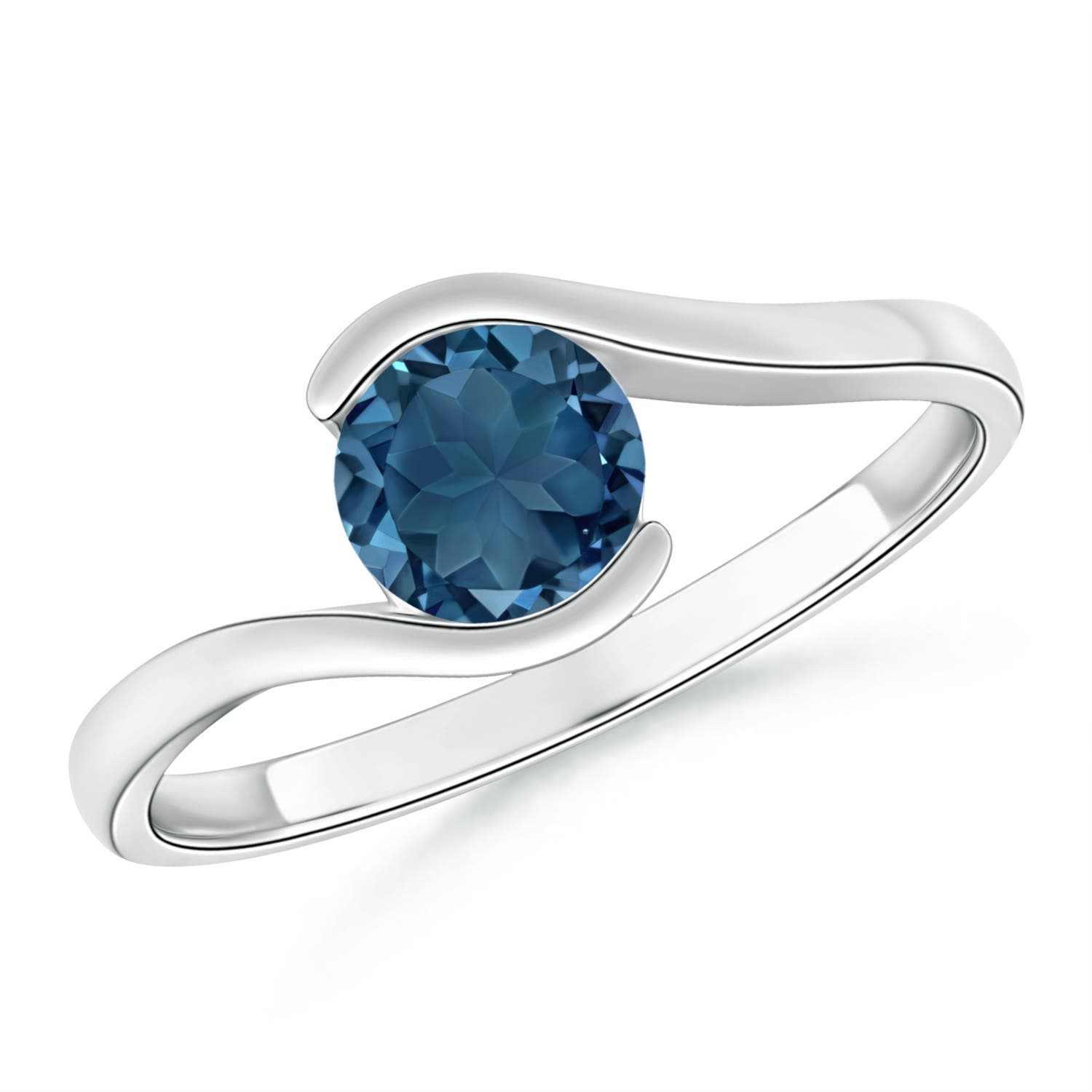 Angara 0.95 Carat Semi Bezel-Set Solitaire Round London Blue Topaz Bypass Ring in Platinum