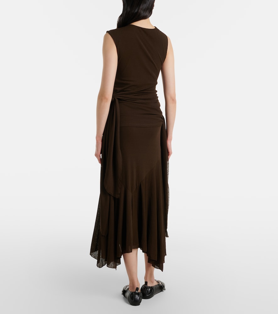Asymmetric draped mesh midi dress
