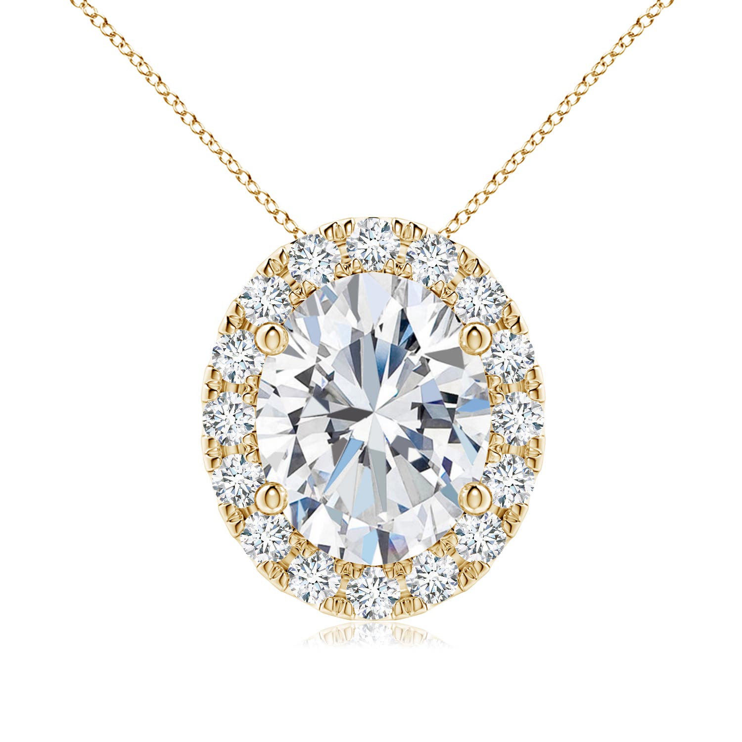 Angara 1.76 Carats Prong-Set Oval Lab-Gown Diamond Halo Pendant in 18K Yellow Gold