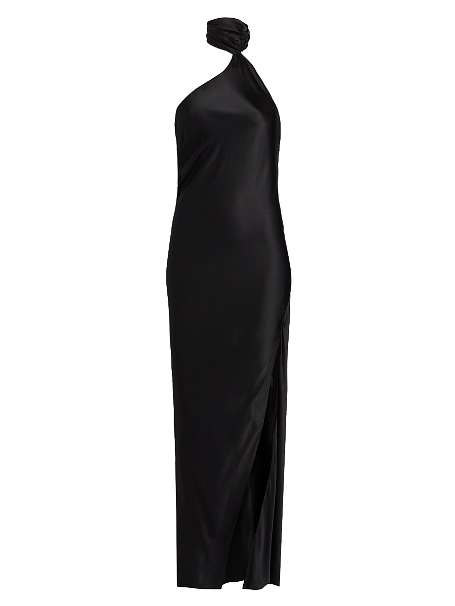 Women's Soie Asymmetrical Halterneck Gown - Black