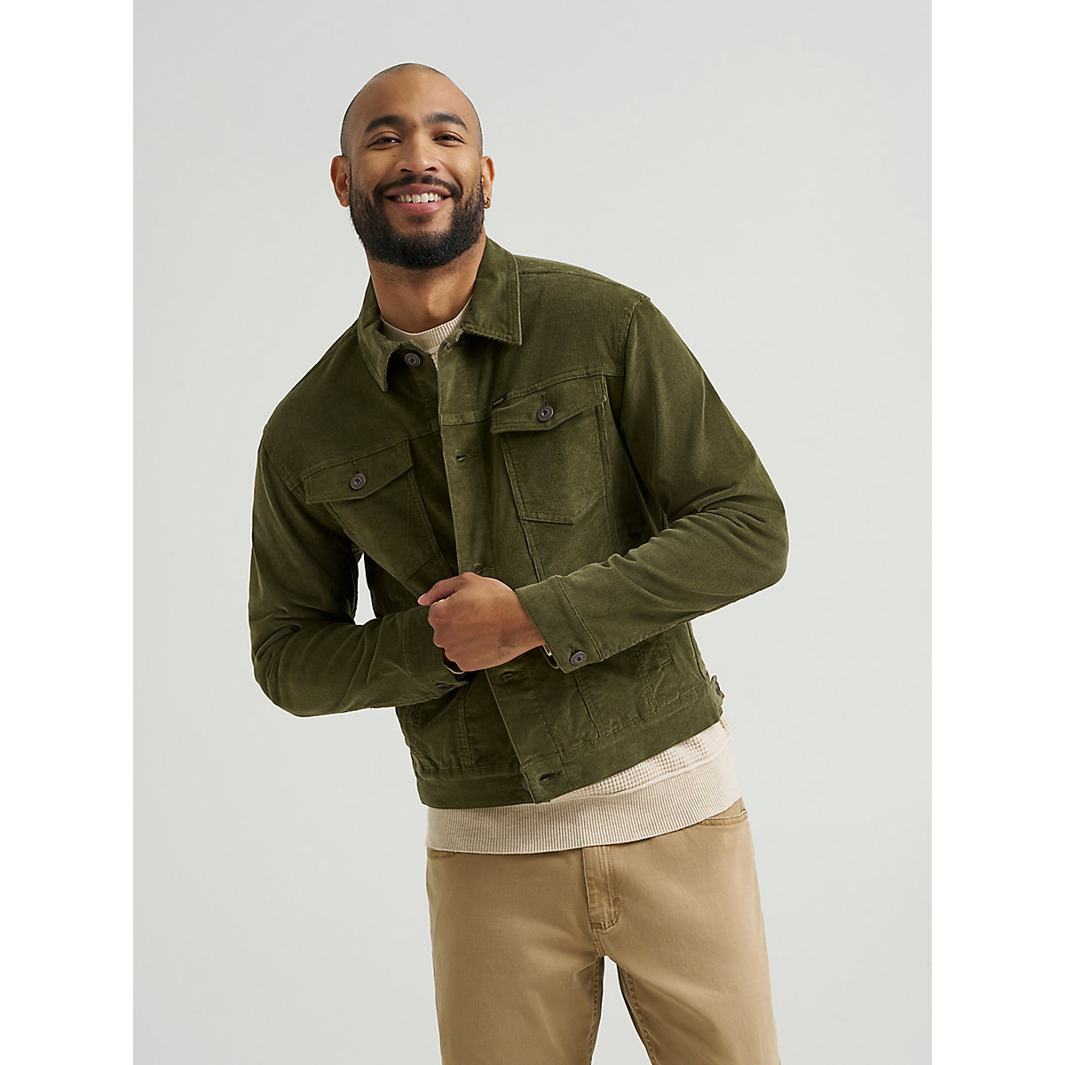 Men's Unlined Corduroy Jacket in Olive Night
