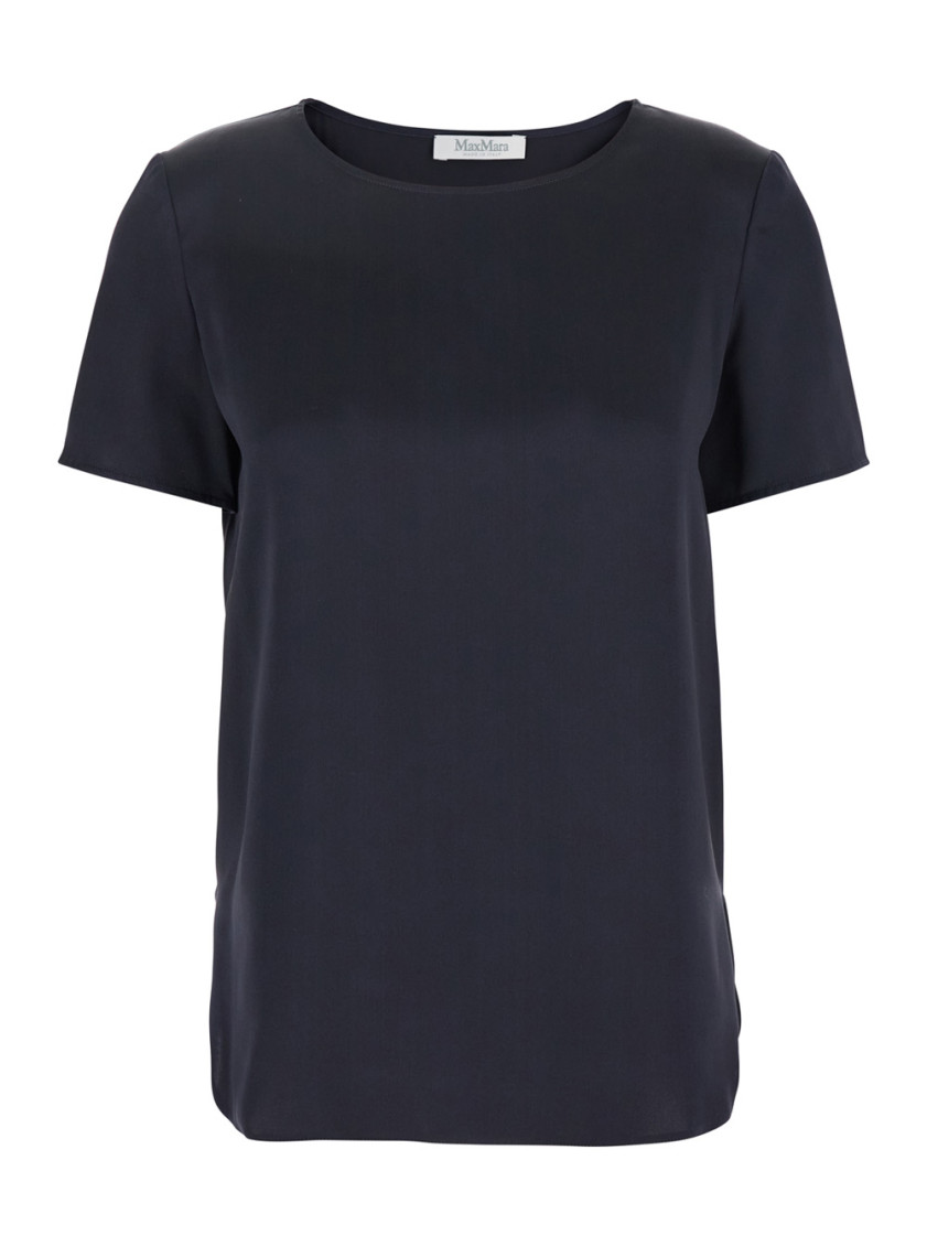 Blue Solid Crew Neck Top