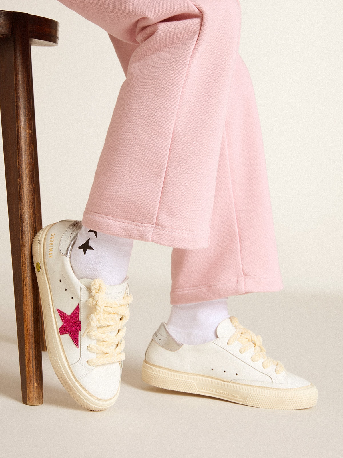 Golden Goose - May Young With Fuchsia Glitter Star And Metallic Leather Heel Tab
