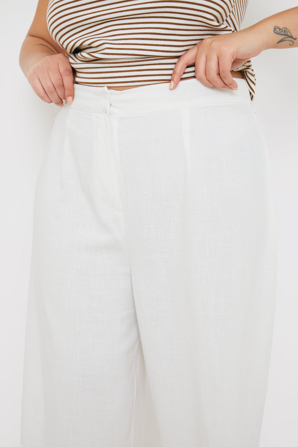 Linen Look Wide Leg Trousers