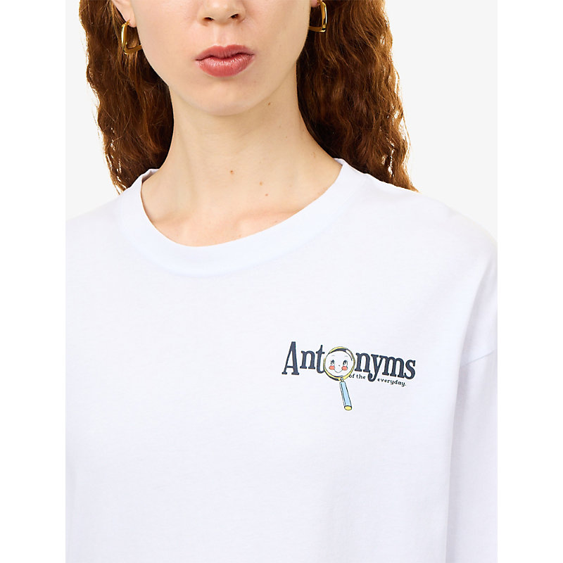 Womens Antonyms Graphic-Print Cotton T-Shirt