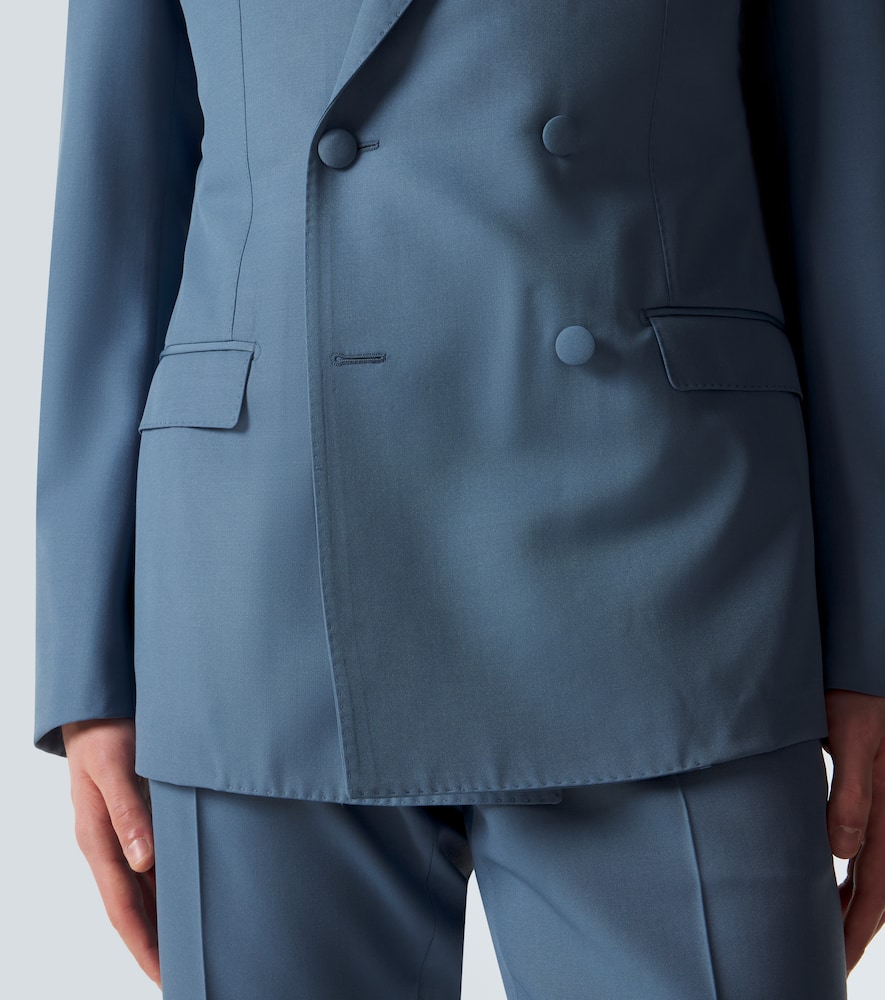 Double-breasted wool poplin suit jacket