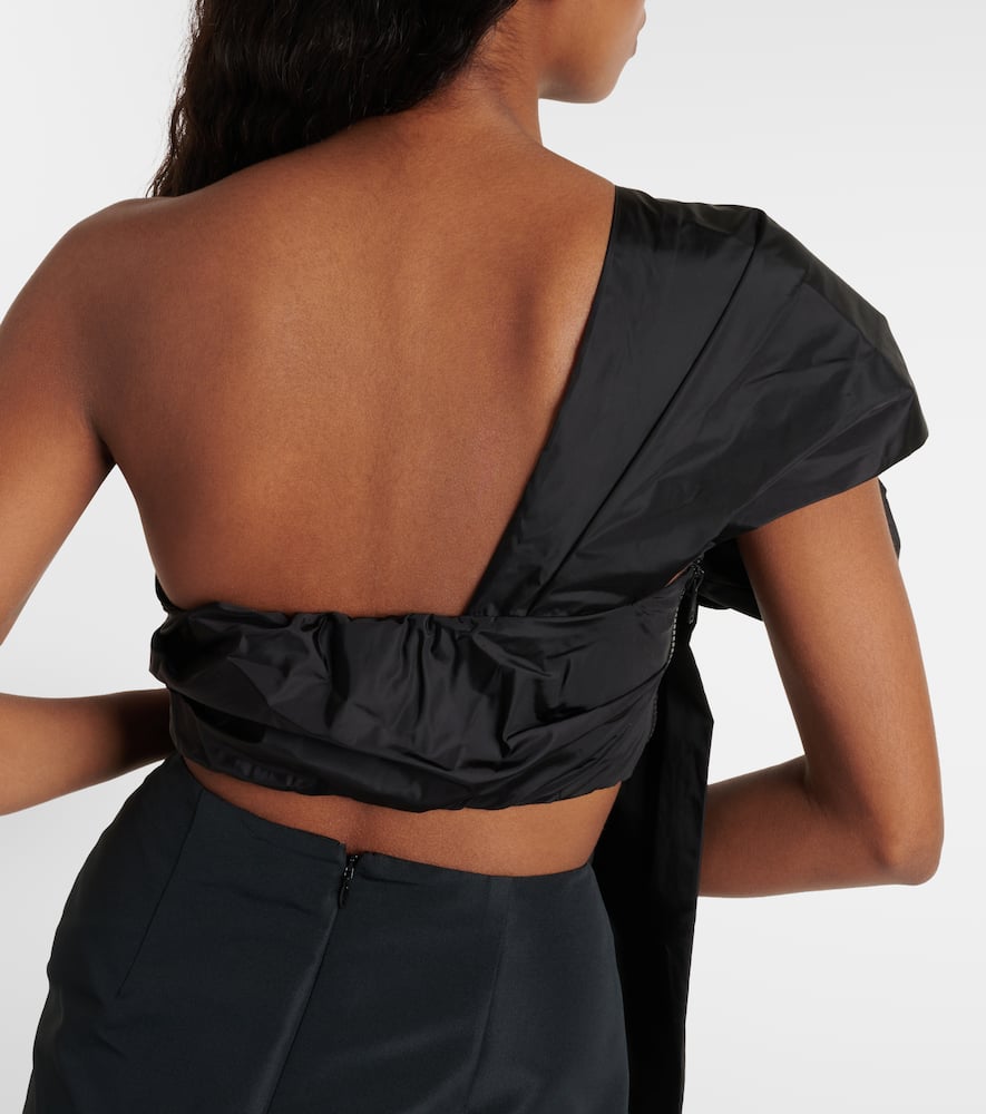 Floral-appliqué draped crop top