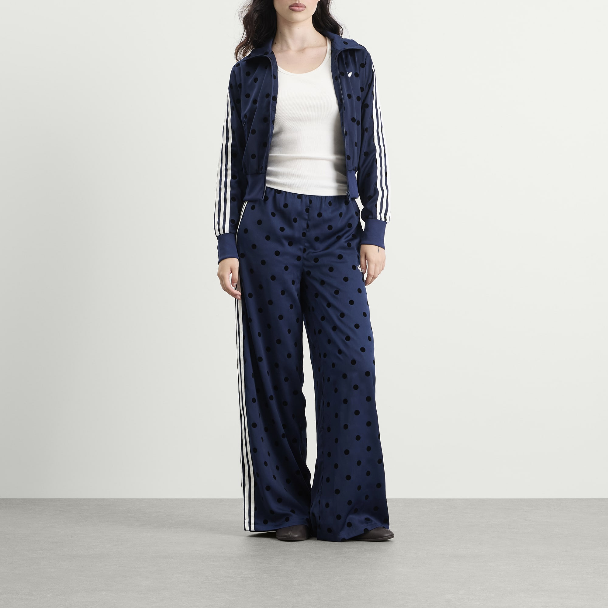Women's Satin Polka Dots Wide Leg Pant in Night Indigo