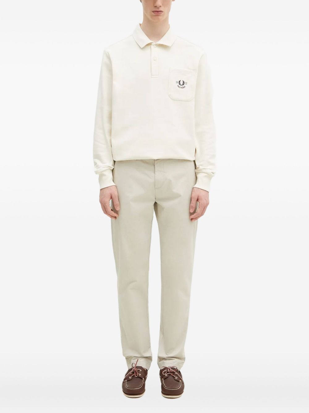Embroidered-pocket long-sleeve polo shirt - White