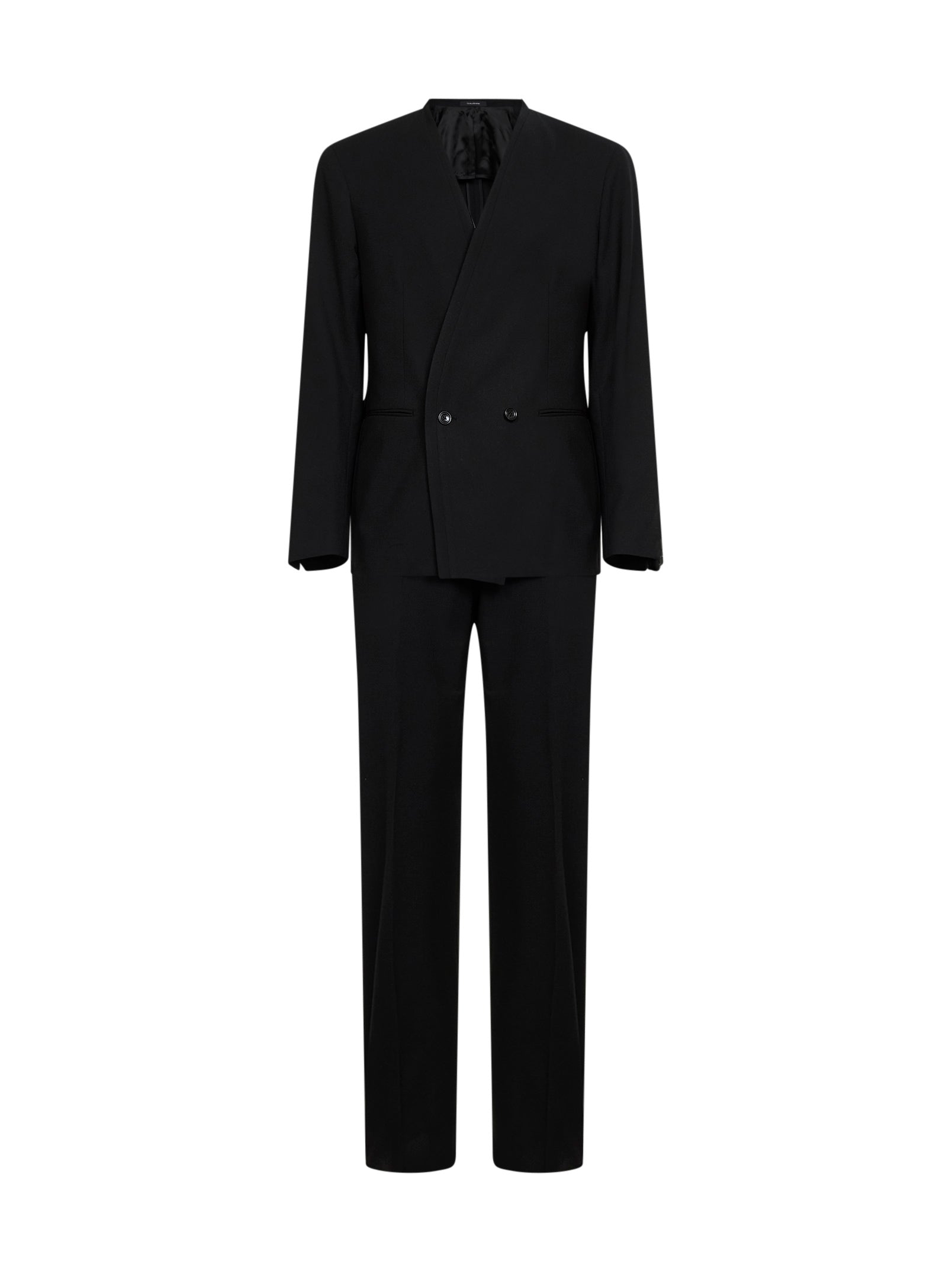 Double-Breasted Virgin Wool Pant Suit — Black