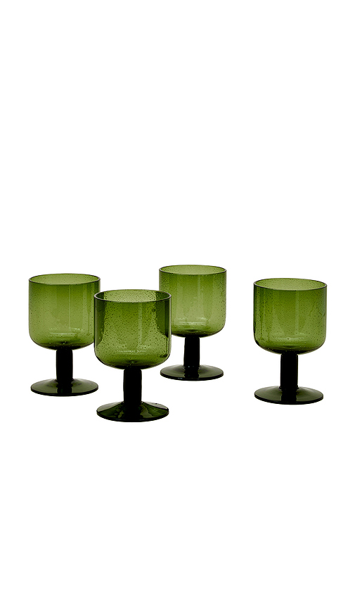 HAWKINS NEW YORK Stemmed Simple Seeded Glassware Set in Olive