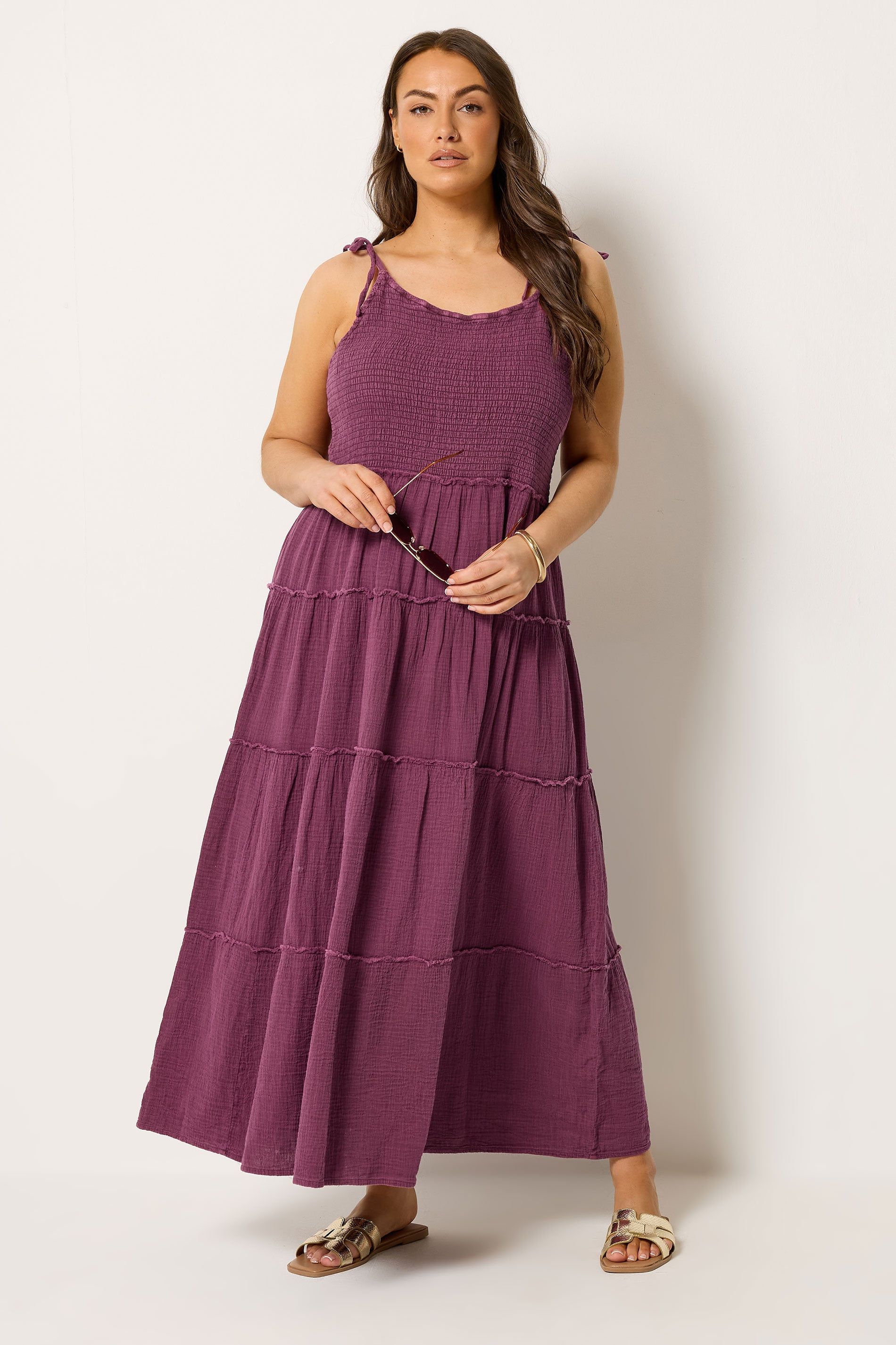 Yours Cheesecloth Tiered Maxi Dress In Purple