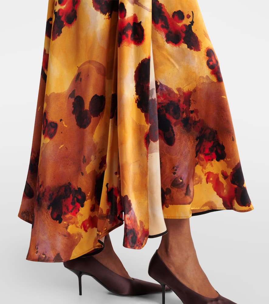 Gathered lace-trimmed silk satin gown