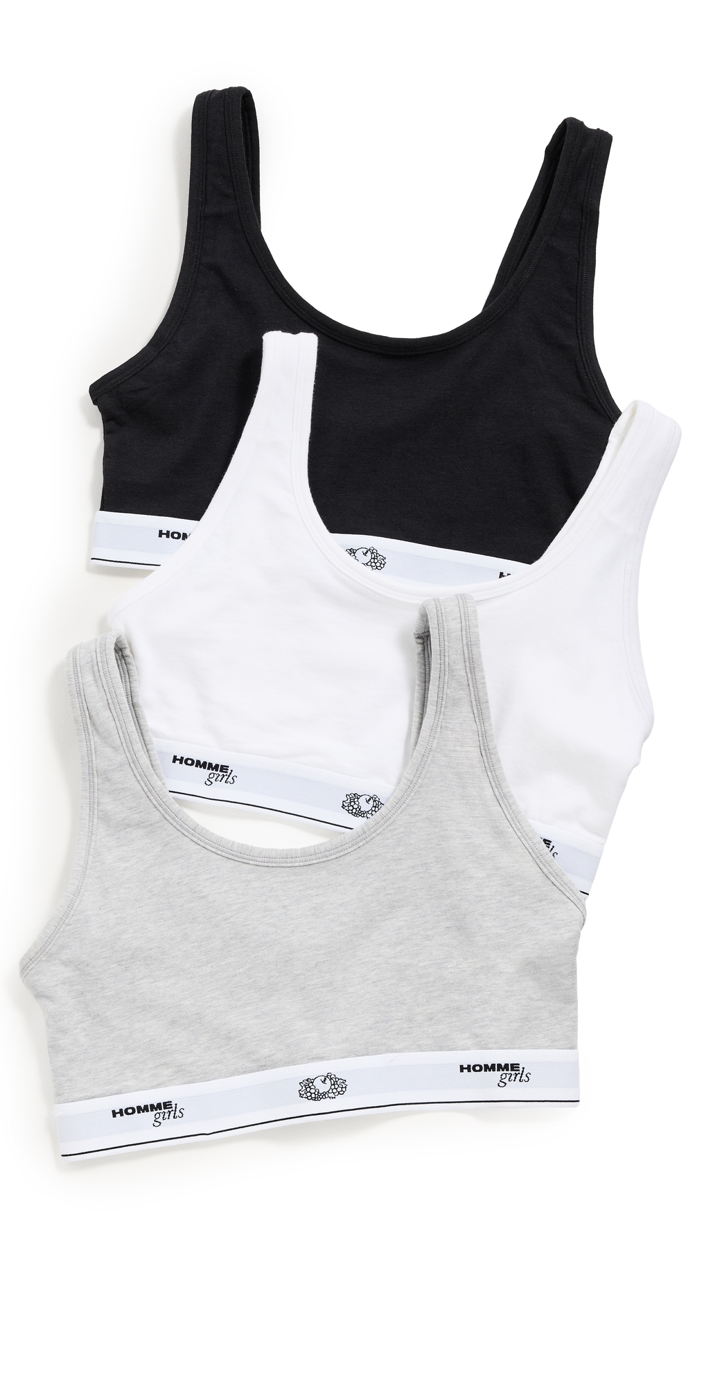 Homme Girls X Fruit of the Loom Classic Sports Bra 3-Pack Black/Heather Grey/White