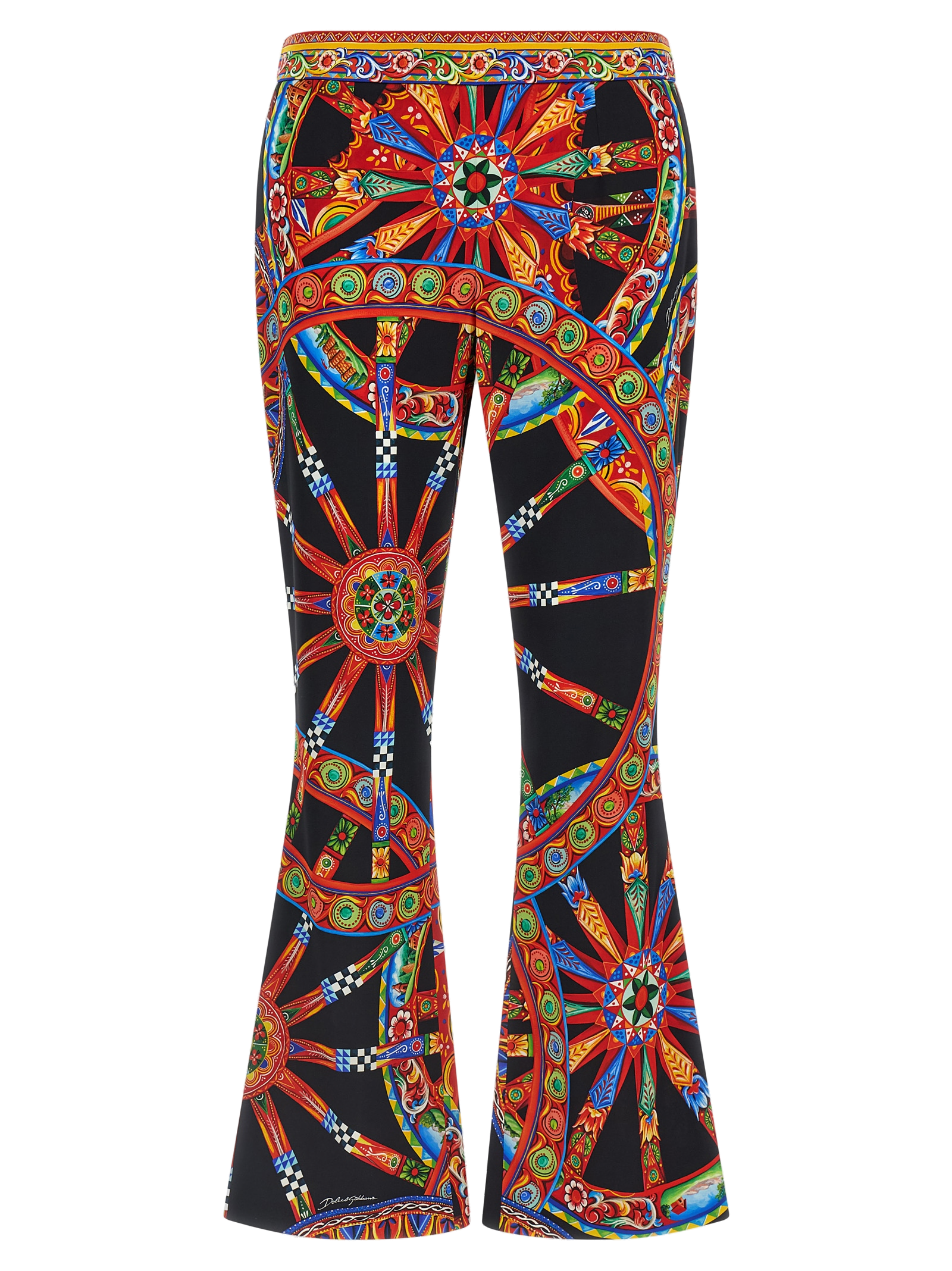 Sicilian Carretto Print Silk Trousers — Multicolor