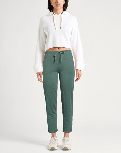 Woman Pants Dark green Size 1 Linen, Elastane