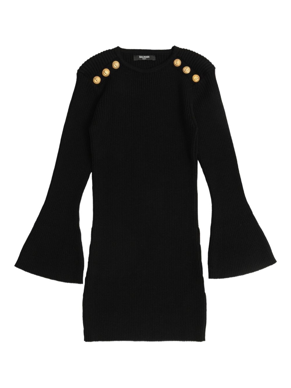 Embossed-button bell-sleeve dress - Black