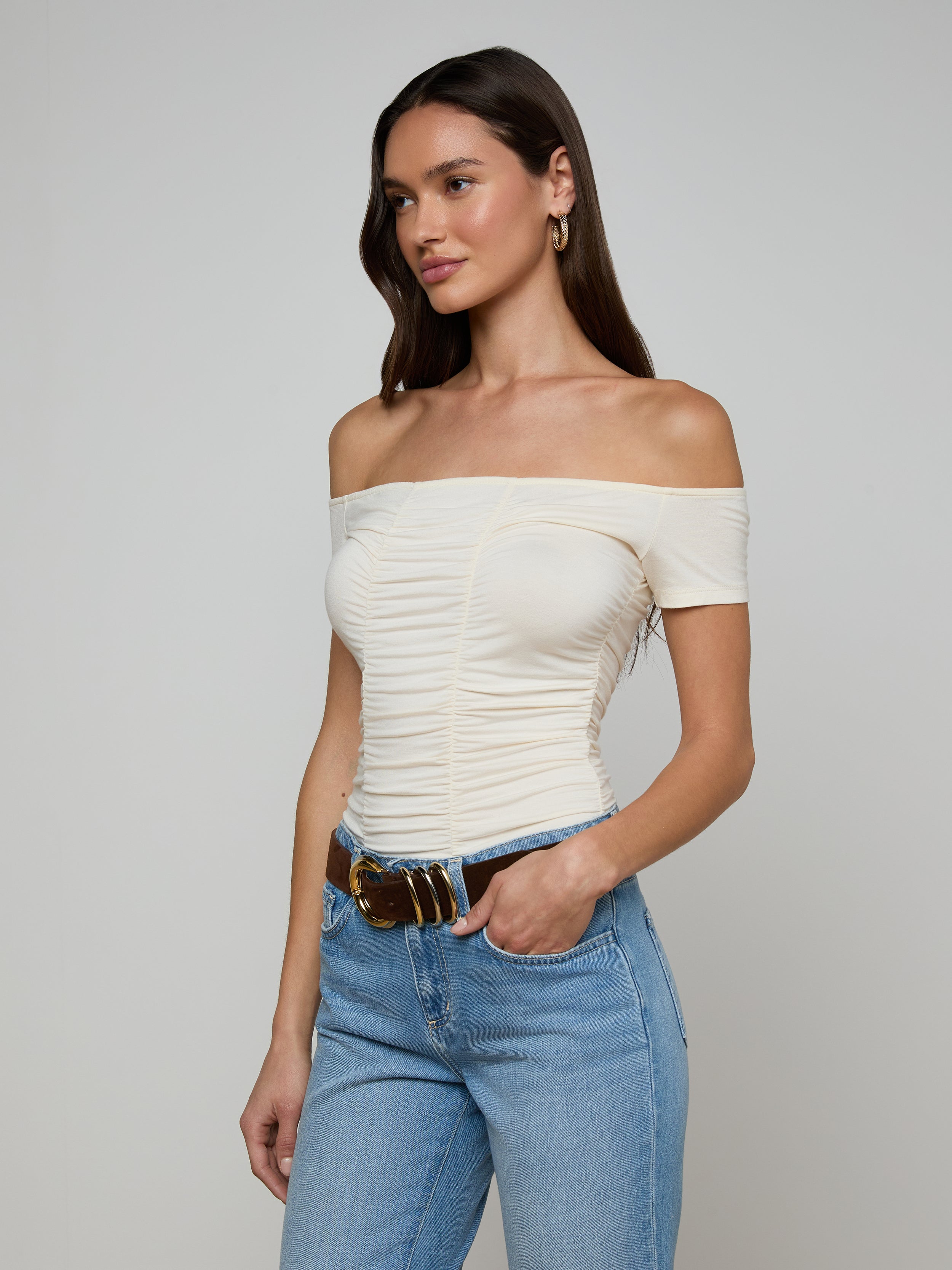 Baliegh Ruched Bodysuit In Vintage White