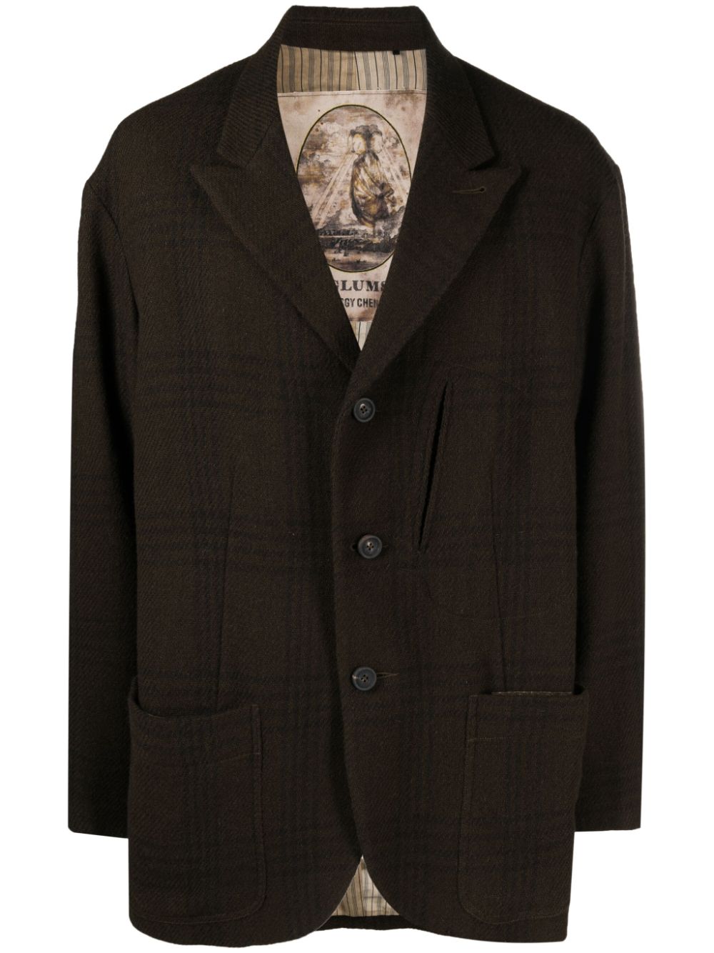 Peak-lapels check-pattern blazer - Green