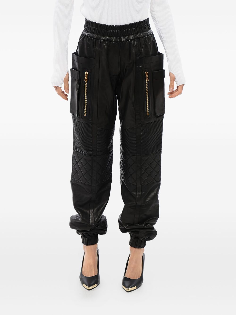 Balmain leather high-waisted trousers - Black