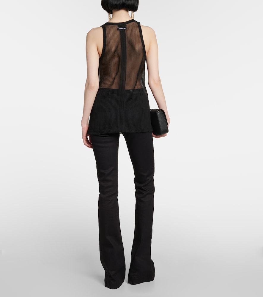 Semi-sheer ribbed jersey tank top