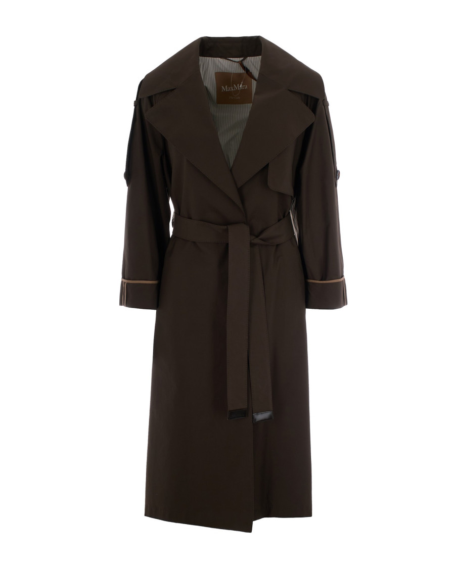 Green Notched Lapel Trench Coat